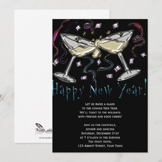 New Years Eve Champagne en Confetti Kaart (Voorkant / Achterkant)