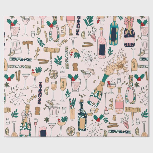 New Years Eve Champagne Kerstcocktail wijn Cadeaupapier (Vlak)