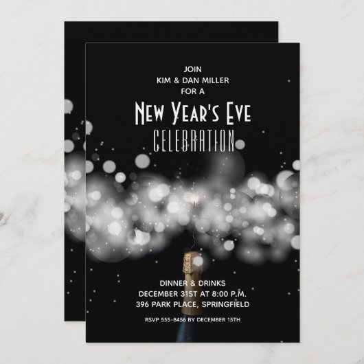 New Year's Eve Champagne Sparkler Invitations Kaart (Voorkant / Achterkant)