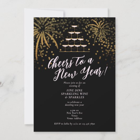 New Years Eve Champagne Tower Diner Cocktail Bash Kaart (Voorkant)