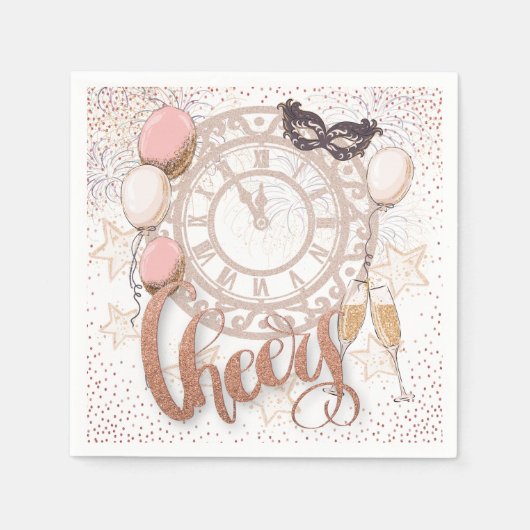 New Years Eve Clock juicht elegant script Servet (Voorkant)