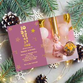 New Year's Eve Countdown 1e Verjaardag Foto Kaart