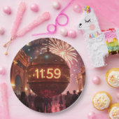 New Year's Eve Countdown Clock with Fireworks Papieren Bordje (Feest)