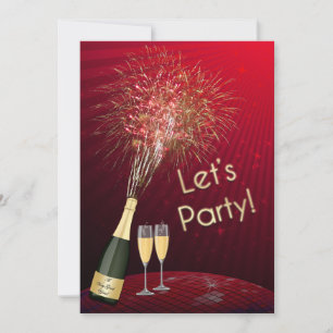 New Year's Eve Fireworks Let's Party Invitation 2 Kaart
