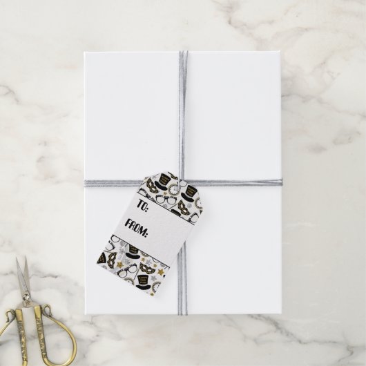 New Years Eve gemengde patroonpartij label Cadeaulabel (Met Touw)