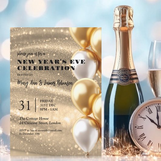 New Years Eve Gouden Glinsterende Sequins Ballonne Kaart