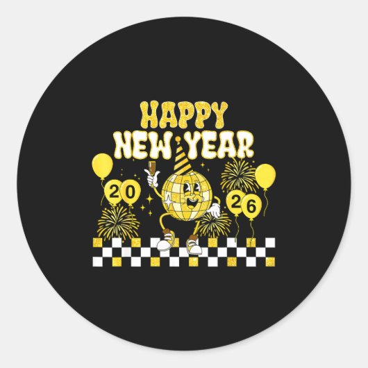 New Year's Eve Hello 2026 Happy New Year 2026 Disc Ronde Sticker (Voorkant)