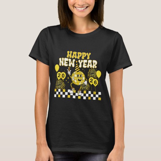 New Year's Eve Hello 2026 Happy New Year 2026 Disc T-shirt (Voorkant)