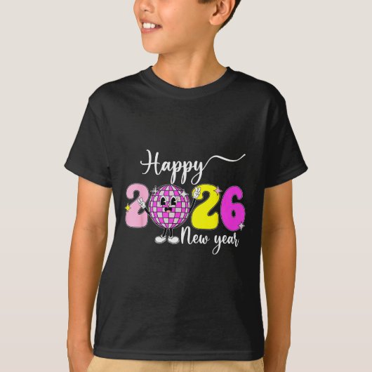 New Year's Eve Hello 2026 Happy New Year 2026 Disc T-shirt (Voorkant)