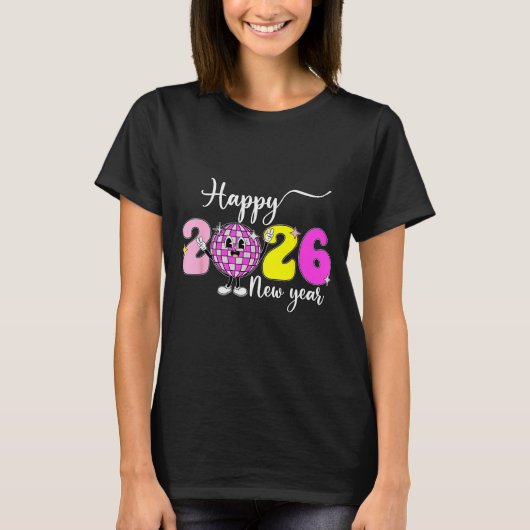 New Year's Eve Hello 2026 Happy New Year 2026 Disc T-shirt (Voorkant)