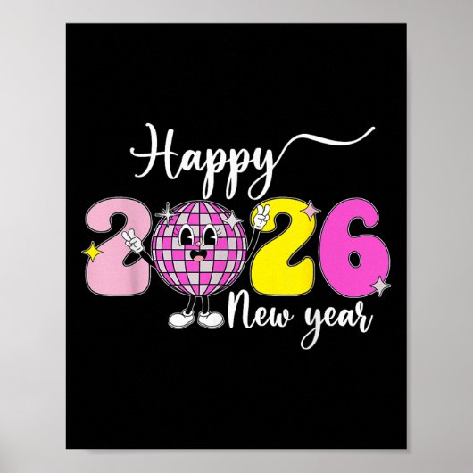 New Years Eve Hello 2026 Happy New Year 2026 Disco Poster (Voorkant)