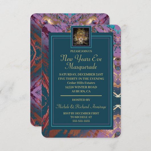 New Years Eve Masquerade Kaart (Voorkant / Achterkant)