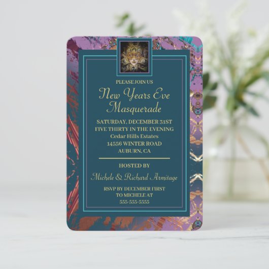 New Years Eve Masquerade Kaart (Staand voorkant)