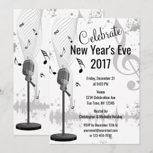 New Year's Eve Musical Black White Party Uitnodige Kaart