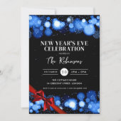 New Years Eve Navy Black Winter Wonder Red Bow Kaart (Voorkant)