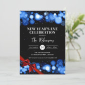 New Years Eve Navy Black Winter Wonder Red Bow Kaart (Staand voorkant)