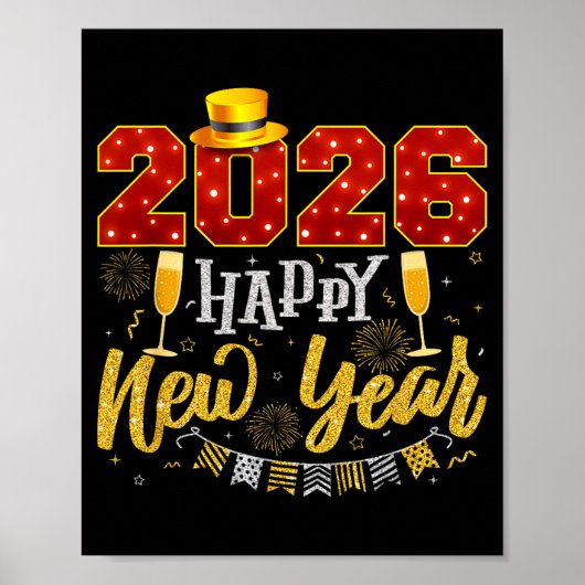 New Years Eve Party 2026 Fireworks Happy New Year  Poster (Voorkant)