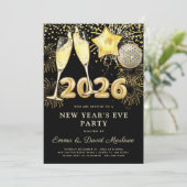 New Year's Eve Party 2026 Gold Black Modern Kaart (Staand voorkant)