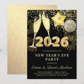 New Year's Eve Party 2026 Gold Black Modern Kaart (Voorkant / Achterkant)