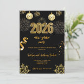 New Year's Eve Party Black & Gold Balloon Confetti Kaart (Staand voorkant)