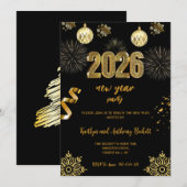 New Year's Eve Party Black & Gold Balloon Confetti Kaart (Voorkant / Achterkant)