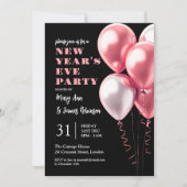 New Years Eve Party Blush roze ballonnen zwart Kaart (Voorkant)