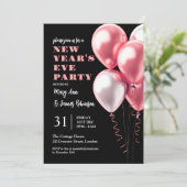 New Years Eve Party Blush roze ballonnen zwart Kaart (Staand voorkant)
