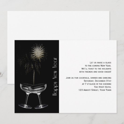 New Years Eve Party (Champagne en Fireworks) Kaart (Voorkant / Achterkant)