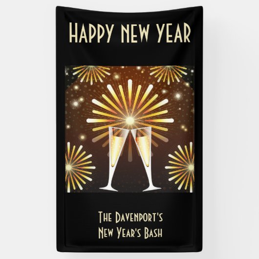 New Years Eve Party (Champagne en Fireworks) Spandoek (Verticaal)