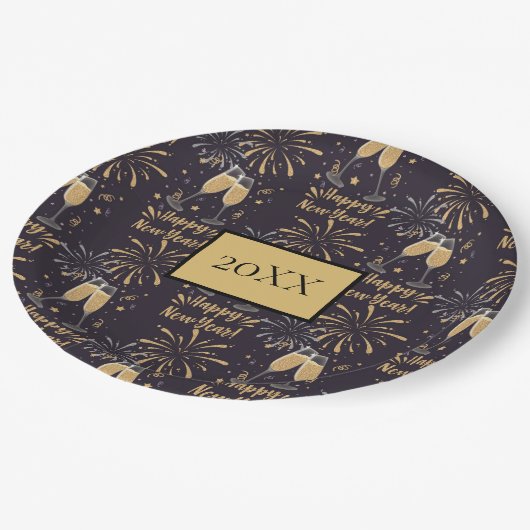 New Years Eve Party Champagne Fireworks Papieren Bordje (Gekanteld)