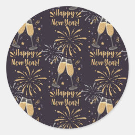 New Years Eve Party Champagne Fireworks Ronde Sticker