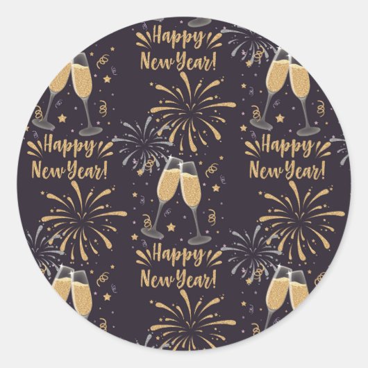 New Years Eve Party Champagne Fireworks Ronde Sticker (Voorkant)