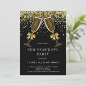 New Year's Eve Party Champagne Glasses Gold Black Kaart (Staand voorkant)