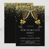 New Year's Eve Party Champagne Glasses Gold Black Kaart (Voorkant / Achterkant)
