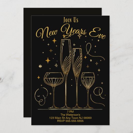 New Years Eve Party Champagne glazen uitnodiging (Voorkant / Achterkant)