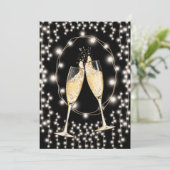 New Year's Eve Party Champagne String Lights Black Kaart (Staand voorkant)