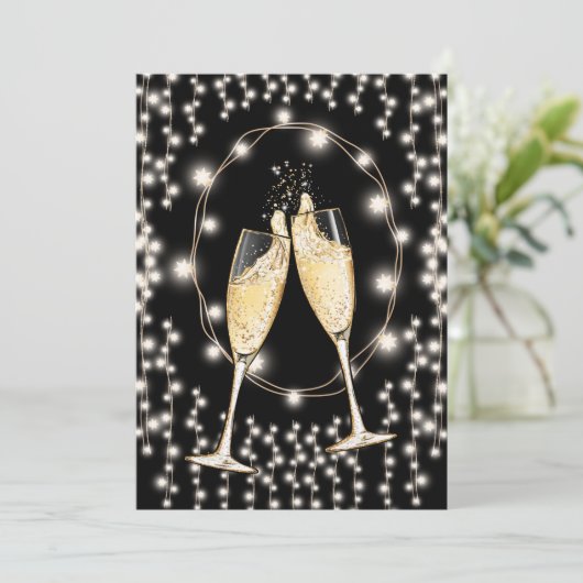 New Year's Eve Party Champagne String Lights Black Kaart (Staand voorkant)