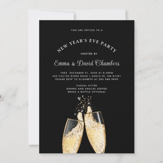 New Year's Eve Party Champagne String Lights Black Kaart (Achterkant)