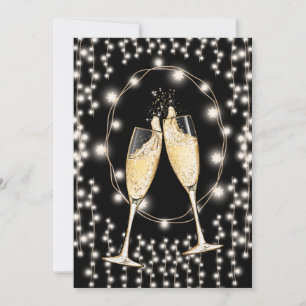 New Year's Eve Party Champagne String Lights Black Kaart