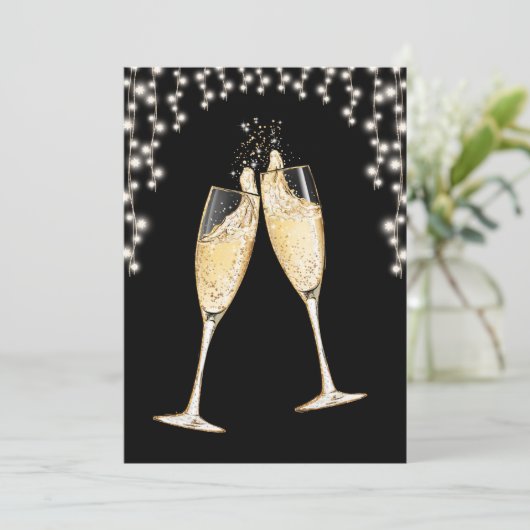 New Year's Eve Party Champagne String Lights Kaart (Staand voorkant)