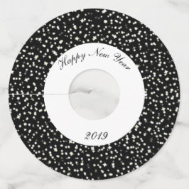 New Years Eve Party Confetti Sterren Zwart Wit Wijnglaslabel