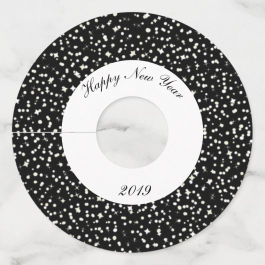 New Years Eve Party Confetti Sterren Zwart Wit Wijnglaslabel (Voorkant)