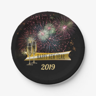 New Years Eve Party Fireworks Champagne Glasses Papieren Bordje
