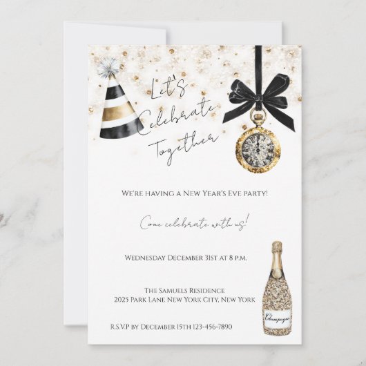 New Year's Eve Party Gold Glitzy Sparkle  Kaart (Voorkant)