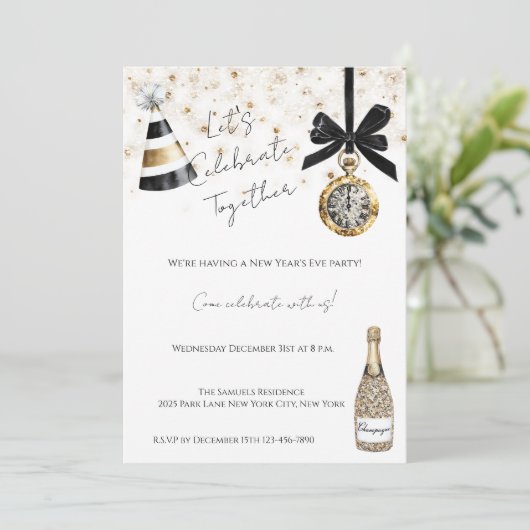 New Year's Eve Party Gold Glitzy Sparkle Kaart (Staand voorkant)