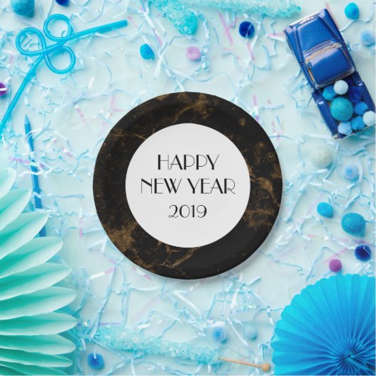 New Years Eve Party Goud Zwart Marmer Papieren Bordje (Feest)