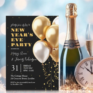 New Years Eve Party Gouden Confetti Ballonnen Zwar Kaart