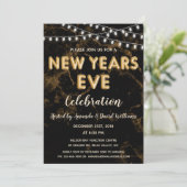 New Years Eve Party Gouden Zwarte Ballon Lights Kaart (Staand voorkant)