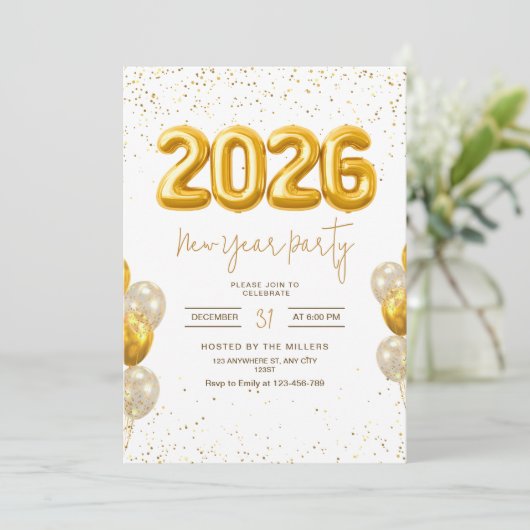 New Year's Eve Party Invitation, 2026 New Year's Kaart (Staand voorkant)