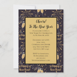 New Years Eve Party Invitation Champagne Fireworks Kaart